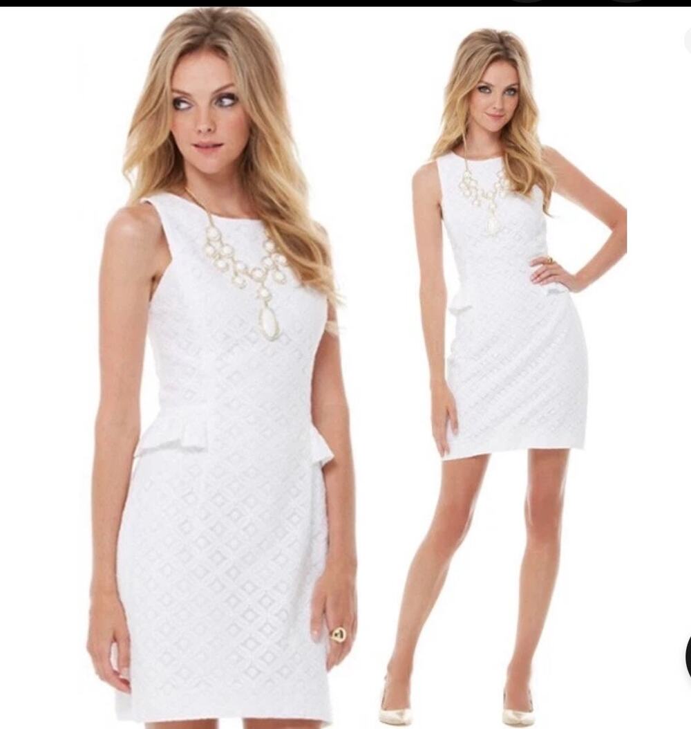 Lilly Pulitzer Abby XO Lace Resort White Side Peplum Sheath Dress, Size 6
